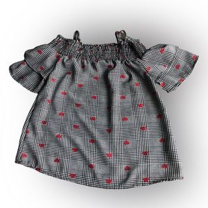 Hint of Blush brand girls off shoulder blouse with Heart pattern